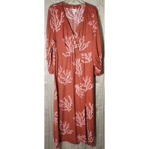 Ava & Viv XXL Maxi Dress Salmon Coral Nautical Print Flowy Sleeve Boho Resort